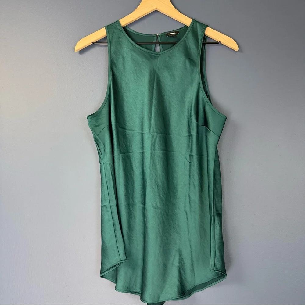 Express Teal Satin Crew Neck Sleeveless Blouse Size Large - Picture 3 of 7